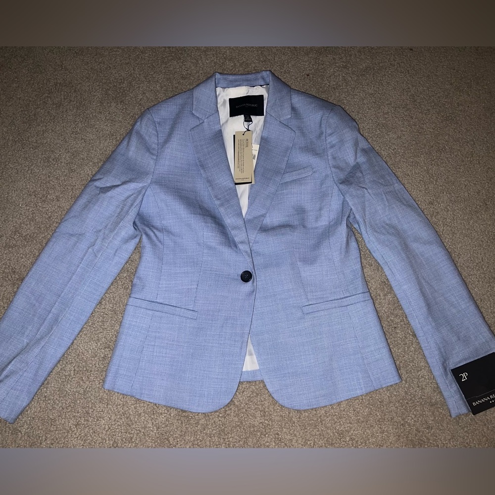Light Blue Striped Banana Republic Suit Jacket
